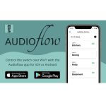 Information on the Audioflow App with screenshot of the app and icons for the App store and Google Play store