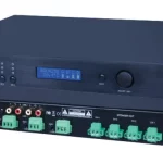 Beale Street BAV4250 Amplifier. View of two units stacked, the top shows the front of the unit and the bottom unit the back with the connections.