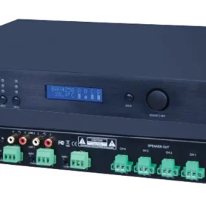 Beale Street BAV4250 Amplifier. View of two units stacked, the top shows the front of the unit and the bottom unit the back with the connections.