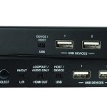 Evolution Uncompressed 4K HDBaseT Extender EVEHDB3 - front angled view of both units showing connections and controls
