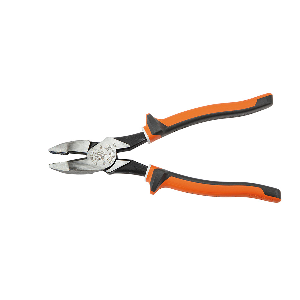KLEIN TOOLS Insulated Pliers, Slim Handle Side Cutters - side view showing handles and cutter. with tool open.