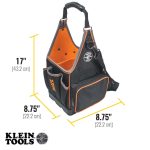 Klein Tools Tool Bag, Tradesman Pro™ Tool Tote - view of bag from front at an angle with dimensions 43.2cm (h) x 22.2cm (w) x 22.2cm (d)