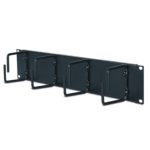 APC Horizontal Cable Organiser 2U- view of rack from the front at an angle.
