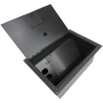FSR Inc Stage Floor Box FL-1500-BLK shown with lid open to show inside of the box