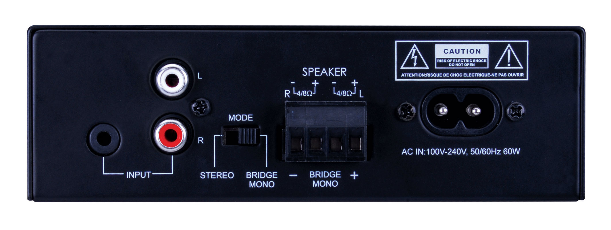 Pulse Audio 2 Channel Class D Amplifiers PA2X25 shown from the back showing connections
