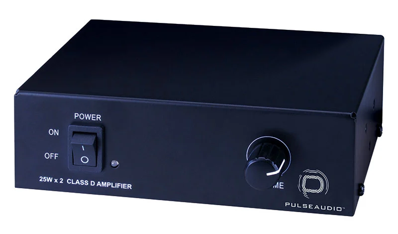 Pulse Audio 2 Channel Class D Amplifiers PA2X25 shown from the front at an angle