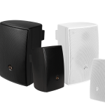 Wharfedale Pro I Series - showing two black speakers and two white speakers from this range.