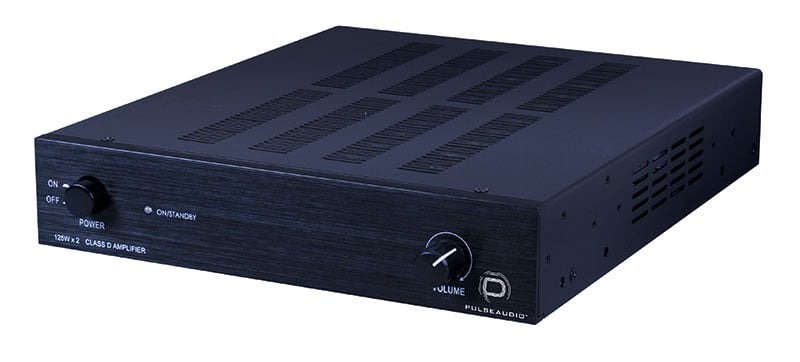 Pulse Audio 2 Channel Class D Amplifiers PA2X125 shown from the front at an angle