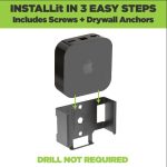 HIDEit Apple TV 4K 3rd Generation Wall Mount - showing mount with apple TV above it - arrows show how the unit can slot into the mount.