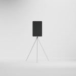 SOWA Tripod stand shown from the front with a SOWA Tour 12 Speaker mounted on it.