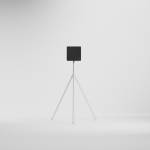 SOWA Tripod stand shown from the front with a SOWA Tour 6 Speaker mounted on it.