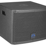 Wharfedale Pro T-Sub-AX12B Subwoofer - unit shown from the front and side at an angle.
