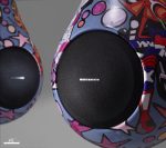 Two Garvan Goccia Speakers suspended - close up on the grille at the front of one of the speakers.