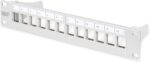 10" Patch Panel in grey. Shown from the front at an angle