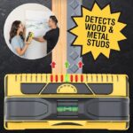 ProSensor M210 Stud Finder infographic with wording 'Detects wood and metal studs'