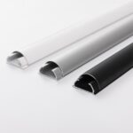 BOSSCOM Cable Covers 25mm showing three colours: black, aluminium and white shown from the side.