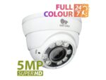 Partizan 5Mp varifocal IP camera IPD-VF5MP-IR Full Colour v3.0 Cloud shown at an angled front view, with on-image text reading “Full Colour 24/7”, and “5MP SuperHD”.
