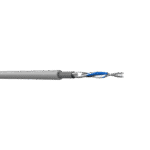 Webro Belden Equivalent 9841 1pair 24awg Overall Foil & Braid Screened Cable shown from the side with wires and shielding exposed in grey