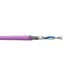 Webro Belden Equivalent 9841 1pair 24awg Overall Foil & Braid Screened Cable shown from the side with wires and shielding exposed in violet