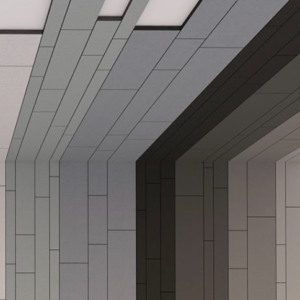 Garvan Acoustic Parquet Panels - showing some acoustic parquet fixed on to the wall and ceiling of a room.