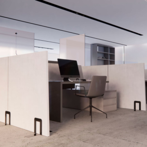 Garvan Surface stand alone partitions around an office cubicle. Showing partition panels and brackets.