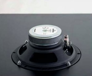 Sound Quadra false ceiling speaker shown from above - with speaker back mounted into the panel.
