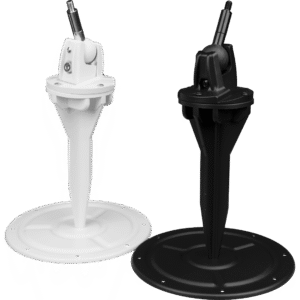 Wharfedale Pro Quad Industrial Pendant Pro Wall Bracket - two ground brackets one in black and one in white shown from the front.