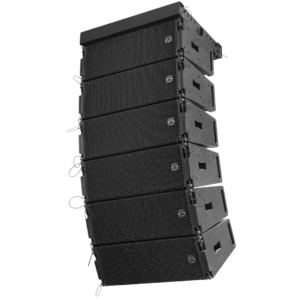 Wharfedale Pro Line Array System XLA Series XLA-308 showing a series of six units mounted in a fly frame.